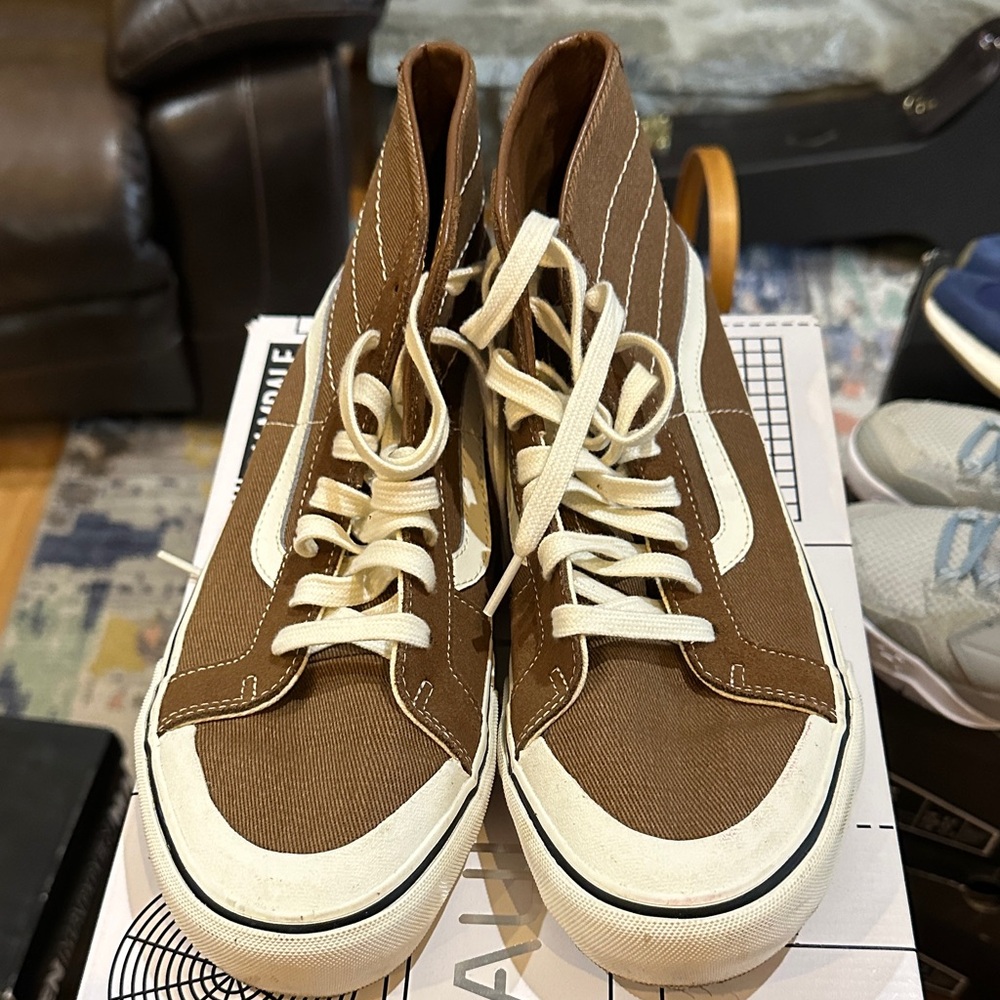 Men's Vans Brown High-Top Canvas Sneakers with Cream Accents